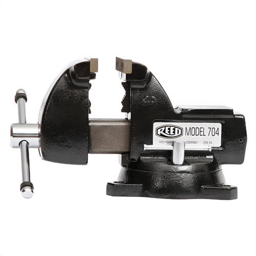 Reed 705 Mid-Line Vise, 5-1/2 in Jaw Opening, 1/4 to 2-1/2 in Pipe, Cast Iron, Steel Jaw, 3-3/4 in Throat Depth, 1/4 to 2-1/2 in