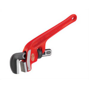 Ridgid® 31070 End Pipe Wrench E-14, 2 in Pipe, 14 in OAL, Floating Forged Hook Jaw, Cast Iron Handle, Knurled Nut Adjustment, Red