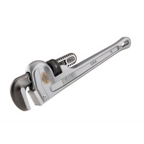 Ridgid® 31095 Straight Pipe Wrench, 2 in Pipe, 14 in OAL, Floating Forged Hook Jaw, Aluminum Handle, Knurled Nut Adjustment