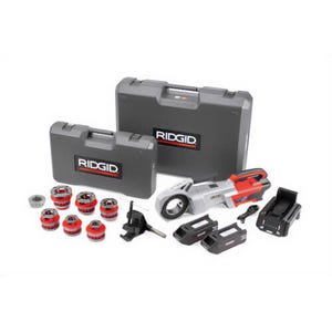 Ridgid® 72023 Power Drive 12-R, 2x 4Ah FXP™ Batteries, FXP™ Charger, 1/2-2 in 12-R NPT Die Head Set, Support Arm, Case 760 FXP™