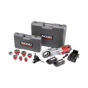 Ridgid® 72028 Power Drive 11-R, 2x 4Ah FXP™ Batteries, FXP™ Charger, 1/2-2 in 11-R NPT Die Head Set, Support Arm, Case 760 FXP™