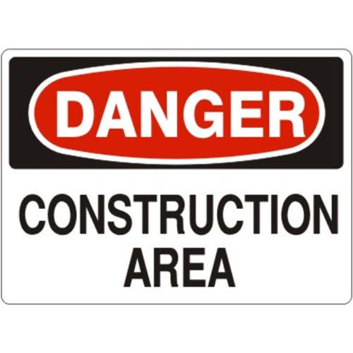Safehouse Signs D-083133PL DANGER CONSTRUCTION AREA Sign, 10 in H x 14 in W, 0.040 Rigid Plastic
