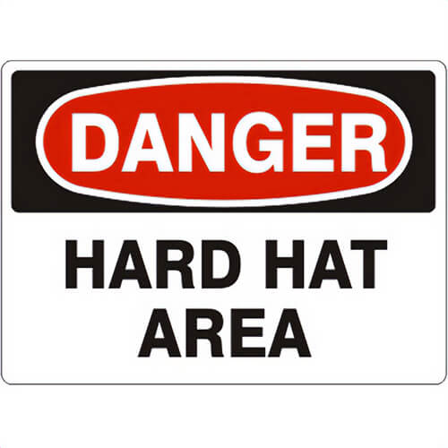 Safehouse Signs D-370833PL DANGER HARD HAT AREA Sign, 10 in H x 14 in W, 0.040 Rigid Plastic
