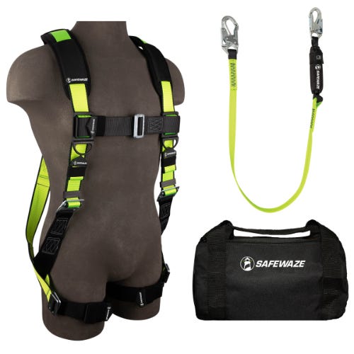 Safewaze™ FS126-L/Xl Pro Combo Kit with Full Body Harness, 1D, Dorsal Link, MB Chest/Legs, Size Large/X-Large, 6 ft Lanyard, Snap
