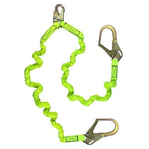Safewazeâ„¢ FS596 Dual-Leg Stretch Low-Profile Energy Absorbing Lanyard with Rebar Hooks, 6 ft