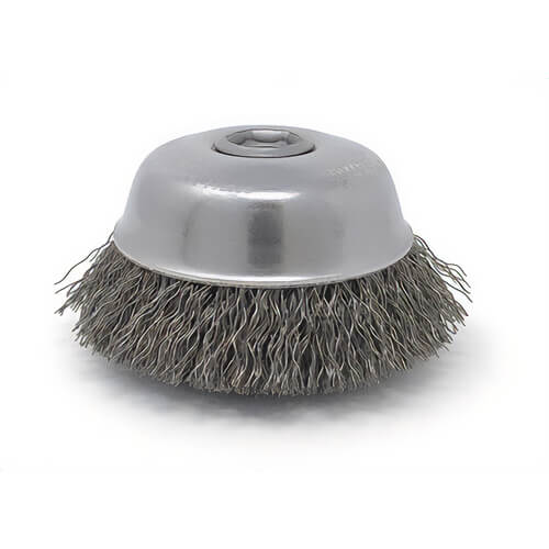 SAIT® 09552 Industrial Large Cup Brush, 5 in dia Brush, 5/8-11 Arbor Hole, 0.02 in dia Filament/Wire, Crimped, SS Fill