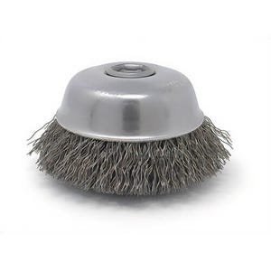SAIT® 09552 Industrial Large Cup Brush, 5 in dia Brush, 5/8-11 Arbor Hole, 0.02 in dia Filament/Wire, Crimped, SS Fill