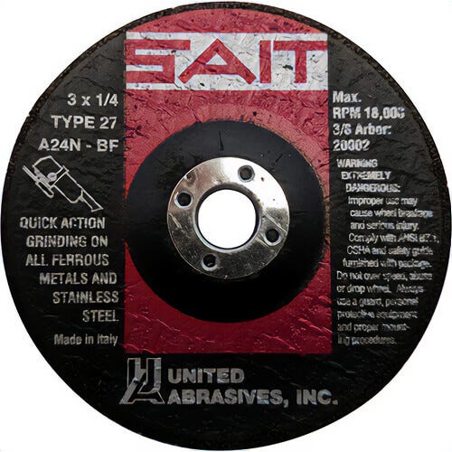 SAIT® 20002 General Purpose Depressed Center Wheel, 3 in dia x 1/4 in Thick, 3/8 in Center Hole, 24 Grit, Aluminum Oxide Abrasive
