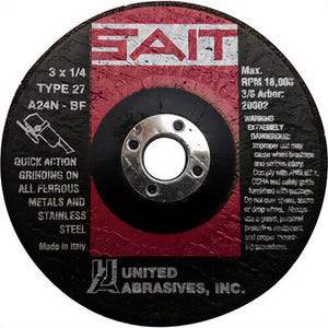 SAIT® 20002 General Purpose Depressed Center Wheel, 3 in dia x 1/4 in Thick, 3/8 in Center Hole, 24 Grit, Aluminum Oxide Abrasive
