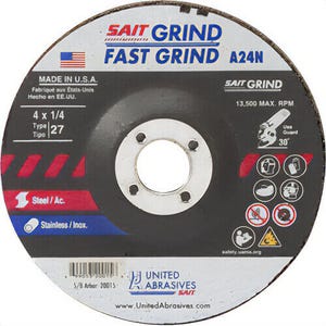 SAIT® 20015 General Purpose Depressed Center Wheel, 4 in dia x 1/4 in Thick, 5/8 in Center Hole, 24 Grit, Aluminum Oxide Abrasive