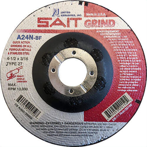 SAIT® 20050 General Purpose Depressed Center Wheel, 4-1/2 in dia x 3/16 in Thick, 7/8 in Center Hole, 24 Grit