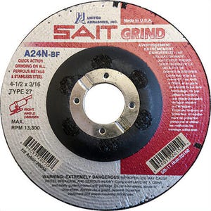 SAIT® 20050 General Purpose Depressed Center Wheel, 4-1/2 in dia x 3/16 in Thick, 7/8 in Center Hole, 24 Grit