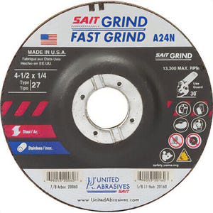 SAIT® 20060 General Purpose Depressed Center Wheel, 4-1/2 in dia x 1/4 in Thick, 7/8 in Center Hole, 24 Grit