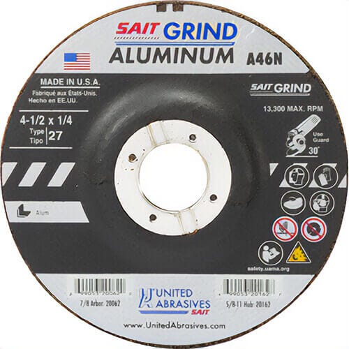SAIT® 20062 Depressed Center Wheel, 4-1/2 in dia x 1/4 in Thick, 7/8 in Center Hole, 46 Grit, Aluminum Oxide Abrasive