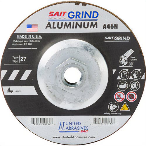 SAIT® 20088 Depressed Center Wheel, 7 in dia x 1/4 in Thick, 46 Grit, Aluminum Oxide Abrasive