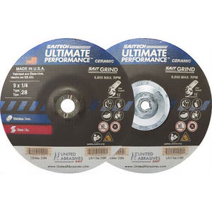 SAIT® Saitech Ultimate Performance™ 21089 High Performance Saucer Shape Depressed Center Wheel, 7 in dia x 1/4 in Thick, Ceramic Alumina Oxide Abrasive