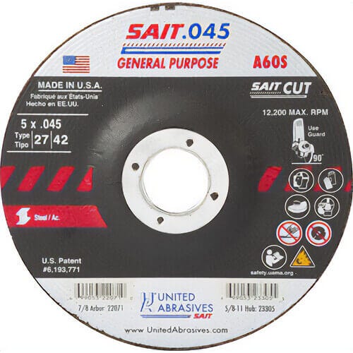 SAIT® 22071 General Purpose Depressed Center Wheel, 5 in dia x 0.045 in Thick, 7/8 in Center Hole, 60 Grit