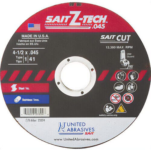 SAIT® Z-Tech™ 23324 High Performance Thin High Speed Cut-Off Wheel, 4-1/2 in dia x 0.045 in Thick, 7/8 in Center Hole, 36 Grit