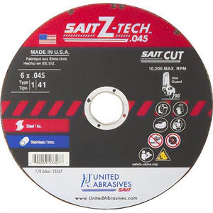 SAIT® 23327 Z-Tech™ High Performance Thin High Speed Cut-Off Wheel, 6 in dia x 0.045 in Thick, 7/8 in Center Hole, 36 Grit
