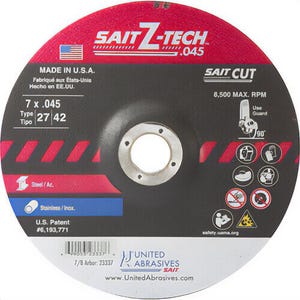 SAIT® 23337 Sait Z-Tech™ High Performance Cut-Off Wheel, Thin, 0.045 in, Zirconium Grain