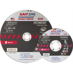 SAIT® 23806 Thin High Speed Cut-Off Wheel, 6 in dia x 0.09 in thick, 7/8 in Center Hole, A60S Grit, Aluminum Oxide