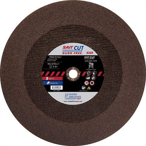 SAIT® 24002 Type 1 Burr Free Stationary Saw Cut-Off Wheel, 10 in dia x 1/8 in Thick, 5/8 in Center Hole, A36R Grit