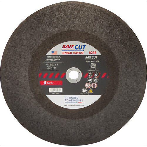 SAIT® 24090 Type 1 Burr Free Stationary Saw Cut-Off Wheel, 20 in dia x 3/16 in Thick, 1 in Center Hole, A24R Grit