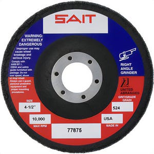 SAIT® 77880 Unitized Wheels, Series, 3SF, Type 27, Silicon Carbide, 4-1/2 in dia, 7/8 in Arbor, Fine, 10,000 Max rpm, 5 ea