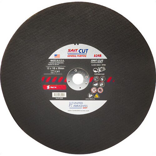SAIT® 23410 Type 1 Burr Free Portable Saw Cut-Off Wheel, 12 in dia x 1/8 in Thick, 1 in Center Hole, A24R Grit