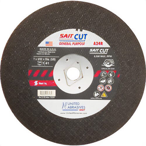 SAIT® 23234 Type 1 Burr Free Portable Saw Cut-Off Wheel, 7 in dia x 3/32 in Thick, 5/8 in Center Hole, A24R Grit