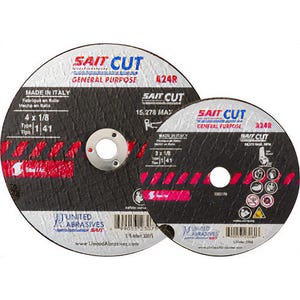 SAIT® 23060 Thin High Speed Cut-Off Wheel, 3 in dia x 1/8 in Thick, 3/8 in Center Hole, A24R Grit, Aluminum Oxide Abrasive