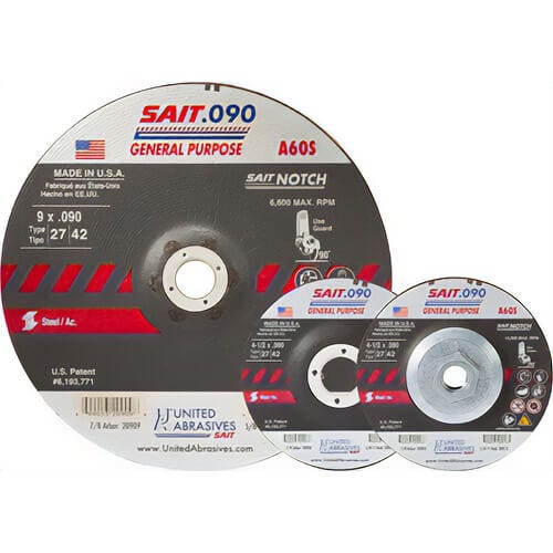 SAIT® 20903 General Purpose Depressed Center Wheel, 4-1/2 in dia x 0.09 in Thick, 7/8 in Center Hole, 60 Grit