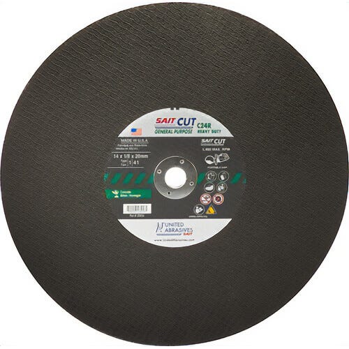 SAIT® 23423 Type 1 Burr Free Portable Saw Cut-Off Wheel, 12 in dia x 1/8 in Thick, 20 mm Center Hole, C24R Grit, Silicon Carbide Abrasive
