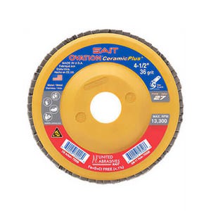SAIT® 72226 Ovation® Ceramic Plus+ Close High Density Coated Abrasive Flap Disc, 4-1/2 in dia, 7/8 in Center Hole, 36 grit, Coars