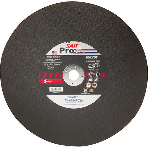 UA® 24140 Type 1 Portable Reinforced SAIT® Pro Cut-Off Wheel, 14 in dia x 1/8 in Thick, 20 mm Center Hole, Aluminum Oxide Abrasive