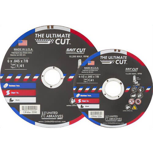SAIT® The Ultimate Cut™ 22235 Thin High Speed Cut-Off Wheel, 5 in dia x 0.045 in Thick, 7/8 in Center Hole, 36 Grit