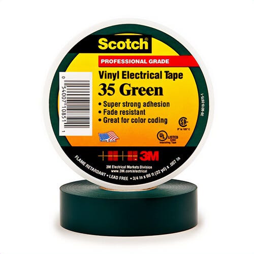 Scotch® 35-3/4X66FT-GN Vinyl Color Coding Electrical Tape 35, 3/4 in x 66 ft, Green
