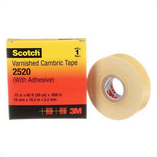 Scotch® 2520-3/4X60FT Varnished Cambric Tape 2520, 3/4 in x 60 ft, Yellow