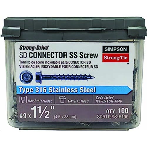 Simpson Strong-Tie® SD9112SS-R100 #9 1-1/2 in SD Connector Screw-316SS 100 ct