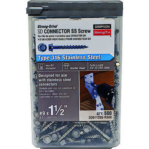 Simpson Strong-Tie® SD9112SS-R500 #9 1-1/2 in SD Connector Screw-316SS 500 ct