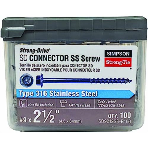 Simpson Strong-Tie® SD9212SS-R500 #9 2-1/2 in SD Connector Screw 316SS, 500 ct