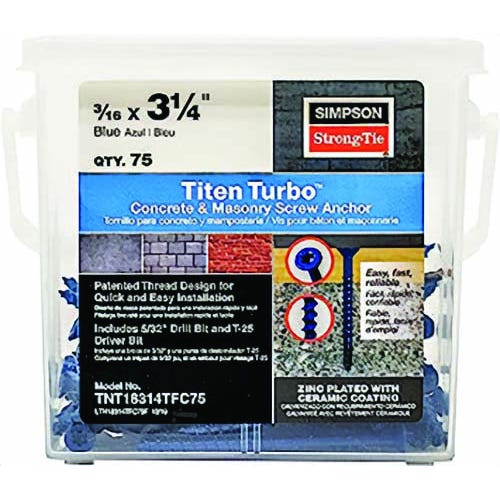 Simpson Strong-Tie® TNT18314TF Titen Turbo 3/16 x 3-1/4 Flat, 100 pc