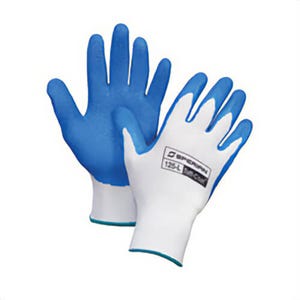 Sperian® By Honeywell 125-M Coated Gloves, General Purpose, Series: Tuff-Coat™, M, Natural Rubber Palm, 13 ga Nylon, Blue/White