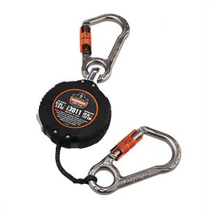 Ergodyne® 19311 Squids® 3011 Dual Carabiner Retractable Standard Tool Lanyard with Carabiner Mount, 48 in Size, 8 lb Capacity