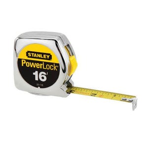 Stanley® 33-116 PowerLock® Tape Rule with Belt Clip, 16 ft L x 3/4 in W Blade, Steel Blade, 1/16ths Graduation