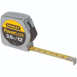 Stanley® 33-215 Tape Rule, 12 ft L, 1/2 in W, Mylar® Polyester Film Blade, Imperial/Metric, 1/16ths, 1/32nds, 1 mm Graduation