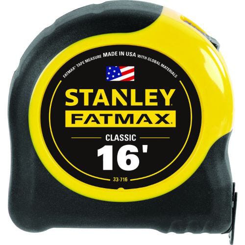 Stanley® 33-716 FatMax® Reinforced Tape Rule with BladeArmor®, 16 ft L x 1-1/4 in W Blade, Mylar® Polyester Film Blade