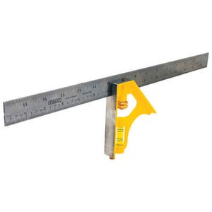 Stanley® 46-131 Combination Square, 16 x 1 in, 1/8 in, 1/16 in, 1/32 in Graduation, 45/90°, Die Cast Metal/Steel