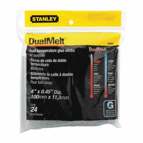 Stanley® GS20DT DualMelt™ All Purpose Dual Temperature Glue Stick, Clear, 0.45 in dia x 4 in L, 365°F 