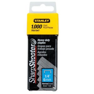 Stanley® TRA704T TRA700 Heavy Duty Narrow Crown Staple, 1/4 in L Leg, Chisel Point, Galvanized Steel, 27/64 in W Crown